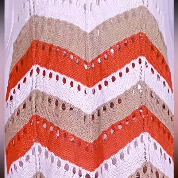 NWT V Neck Chevron pattern, open knit Crochet Dress/Cover up with fringe hem - Picture 5 of 6